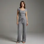 Grey-ribbed-crop-top-with-flared-drawstring-pants-co-ord-set-for-women-casual-loungewear