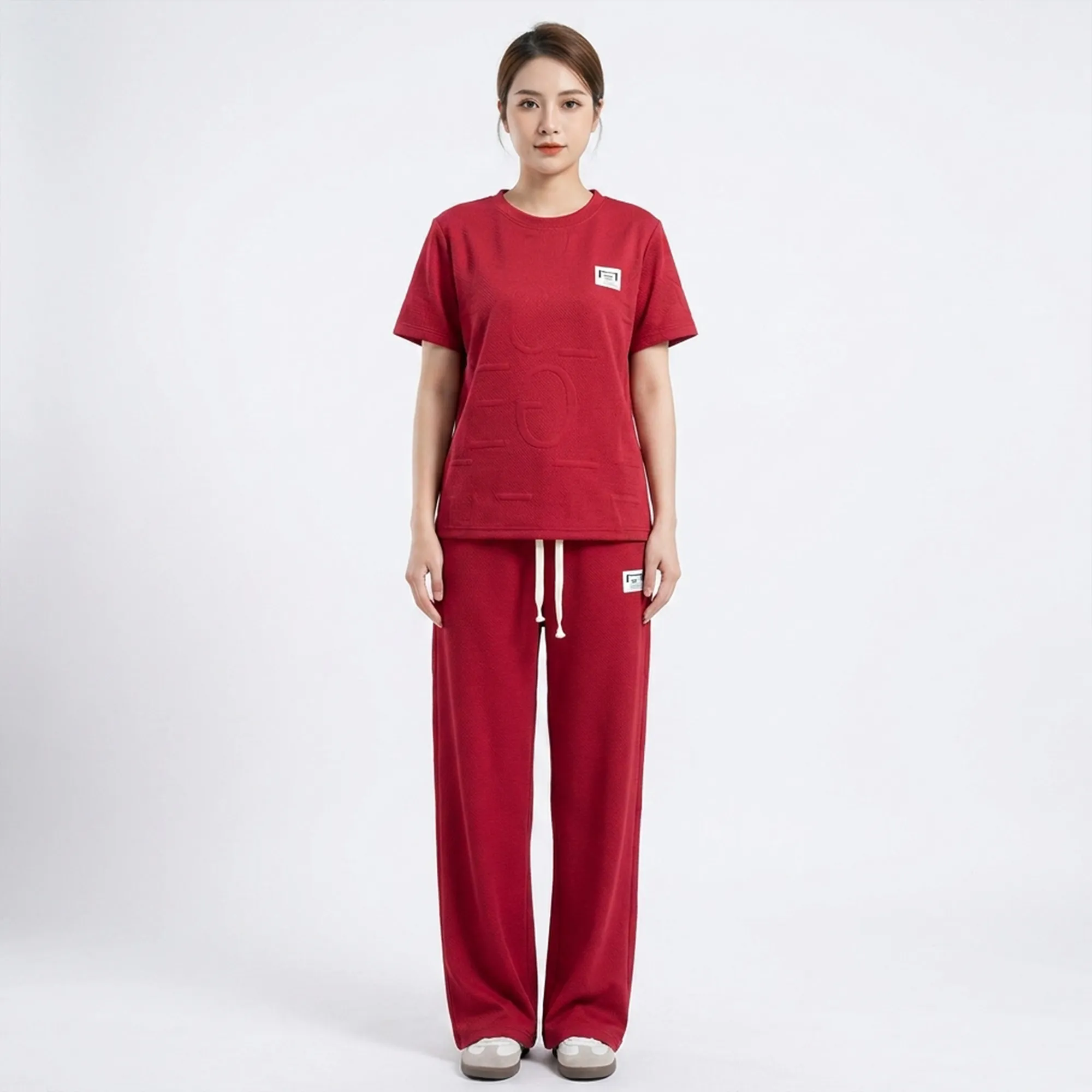 Red-oversized-t-shirt-with-matching-jogger-pants-co-ord-set-for-women-casual-loungewear