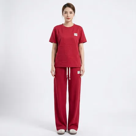 Red-oversized-t-shirt-with-matching-jogger-pants-co-ord-set-for-women-casual-loungewear