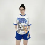 Blue-tom-and-jerry-graphic-oversized-t-shirt-with-pink-shorts-co-ord-set-for-women-cartoon-loungewear