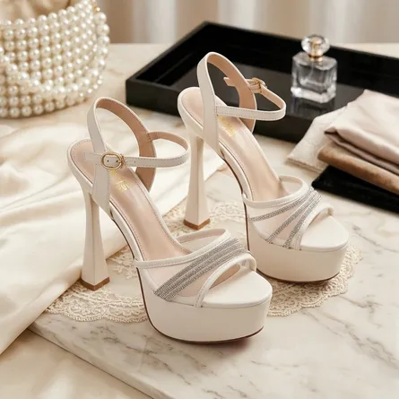 Women's Rhinestone Platform Heel Sandals - Image 2