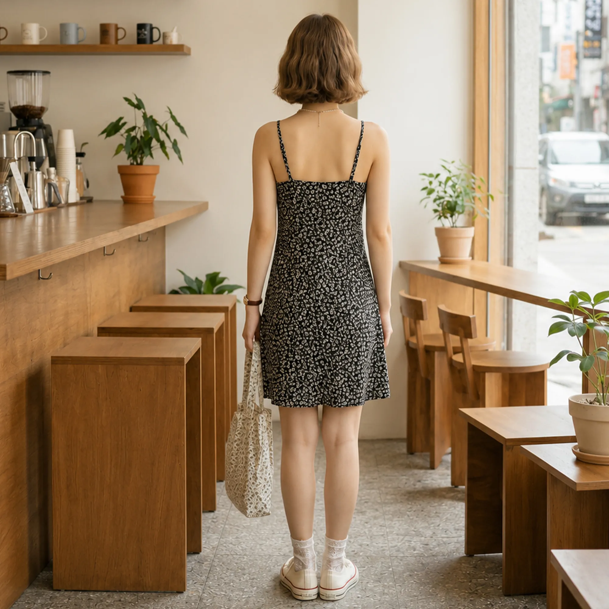Black-floral-print-spaghetti-strap-mini-dress-for-women-casual-summer-a-line-slip-dress