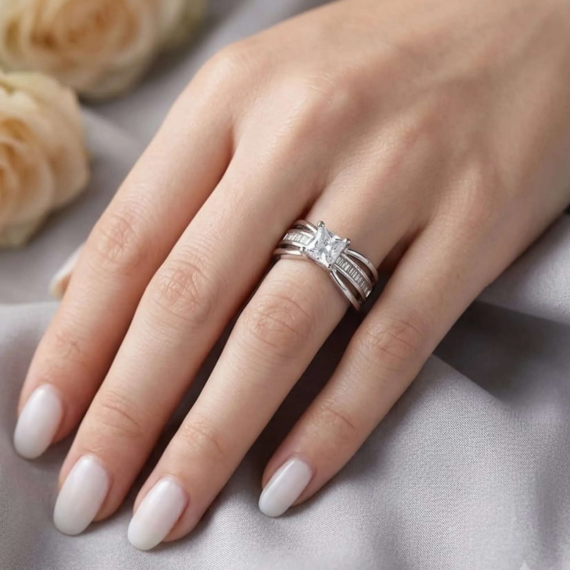 Silver-princess-cut-solitaire-zircon-double-band-ring-for-women