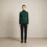Dark-green-high-neck-full-sleeve-top-for-women-slim-fit-turtle-neck-casual-t-shirt