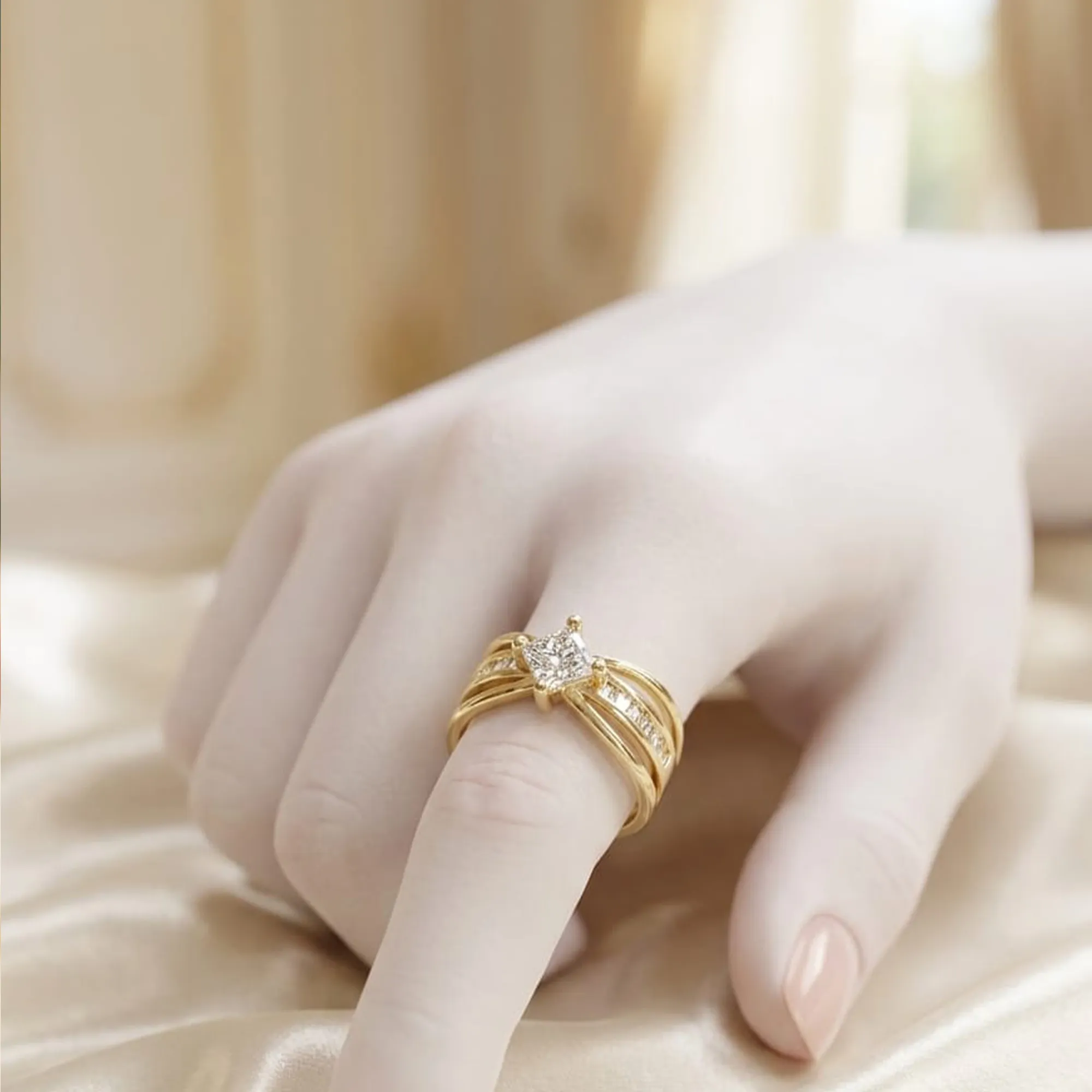 Gold-layered-princess-cut-zircon-statement-ring-for-women