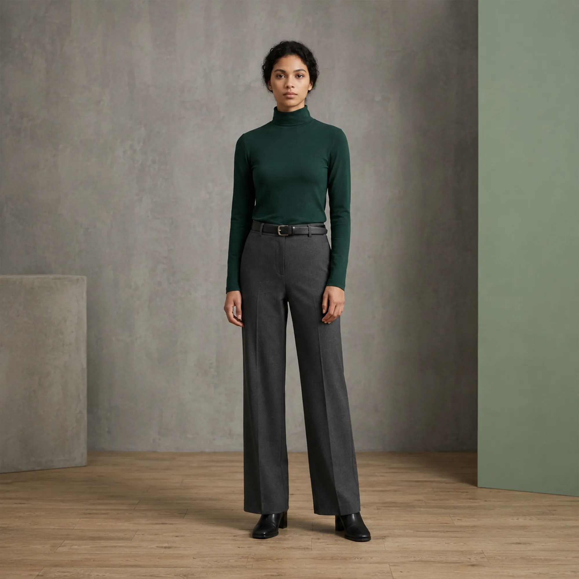 dark-green-high-neck-full-sleeve-top-for-women-slim-fit-turtle-neck-casual-basic-t-shirt