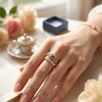 Gold-rainbow-multicolor-baguette-zircon-double-band-ring-for-women