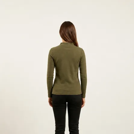 Olive-green-mock-neck-full-sleeve-top-for-women-slim-fit-casual-basic-t-shirt