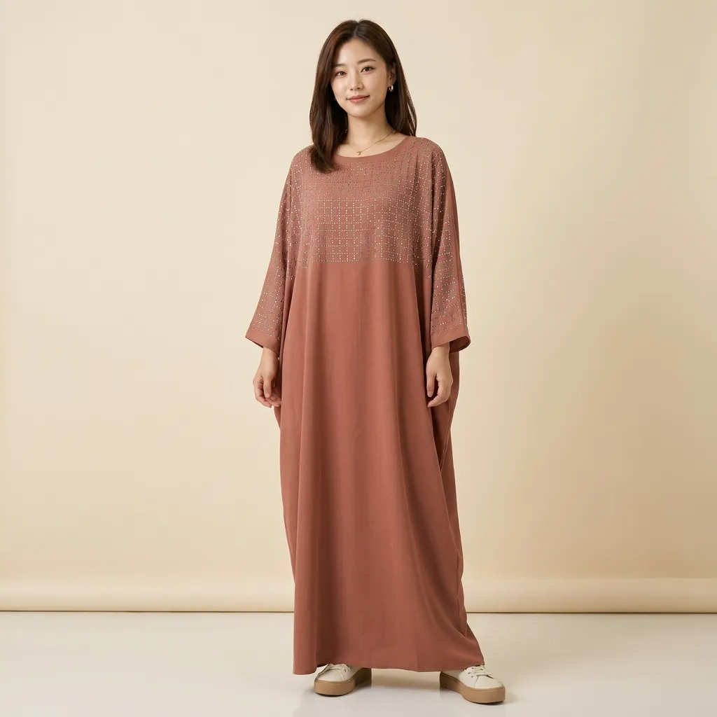Terracotta-brown-crystal-stone-work-full-length-abaya-for-women