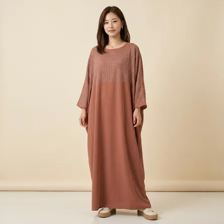 Terracotta-brown-crystal-stone-work-full-length-abaya-for-women