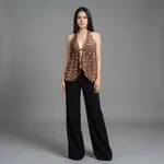 Brown-black-leopard-print-halter-neck-deep-v-sleeveless-womens-top
