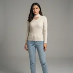 Off-white-ribbed-high-neck-cut-out-full-sleeve-knit-sweater-for-women