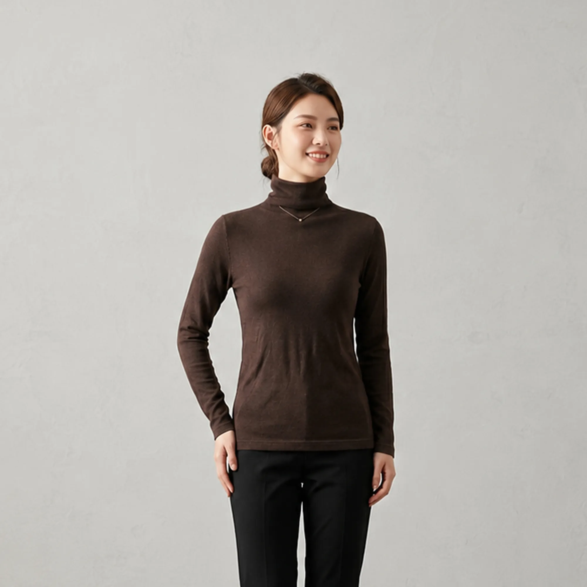 Brown-high-neck-full-sleeve-top-for-women-slim-fit-turtle-neck-casual-basic-t-shirt