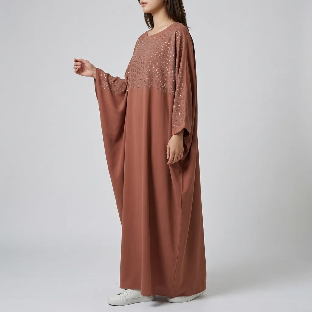 Terracotta-brown-crystal-stone-work-full-length-abaya-for-women