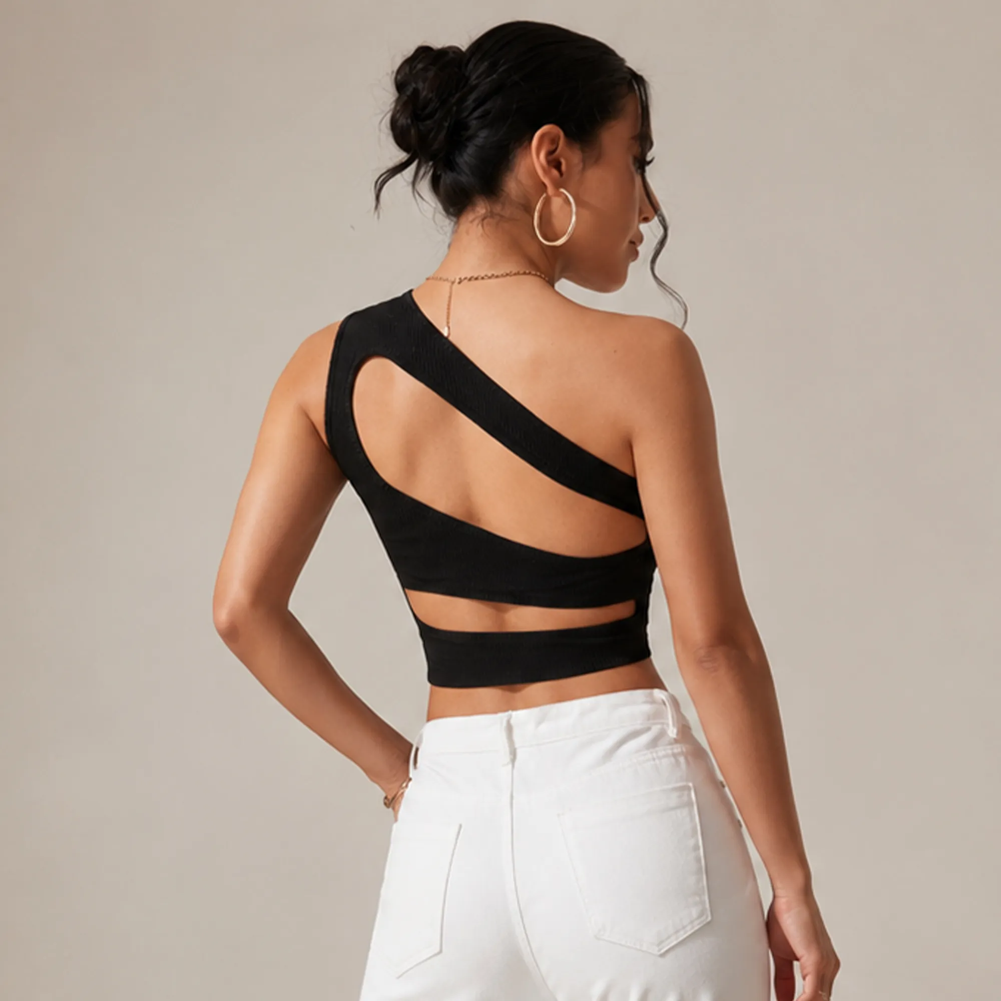 Black-one-shoulder-ribbed-sleeveless-top-for-women