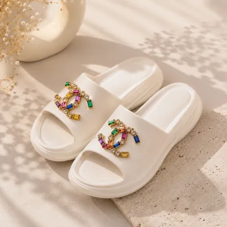 White-platform-slide-sandals-with-multicolor-crystal-embellishment-for-women