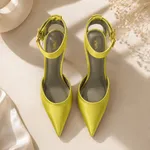 Lime-green-satin-pointed-toe-ankle-strap-stiletto-heels-for-women