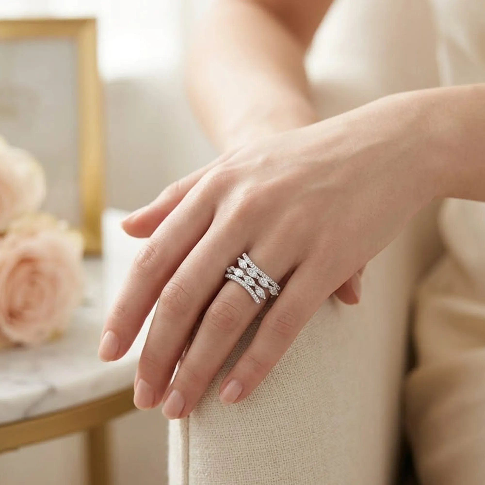 Silver-tone-multi-layer-cubic-zirconia-statement-ring-for-women