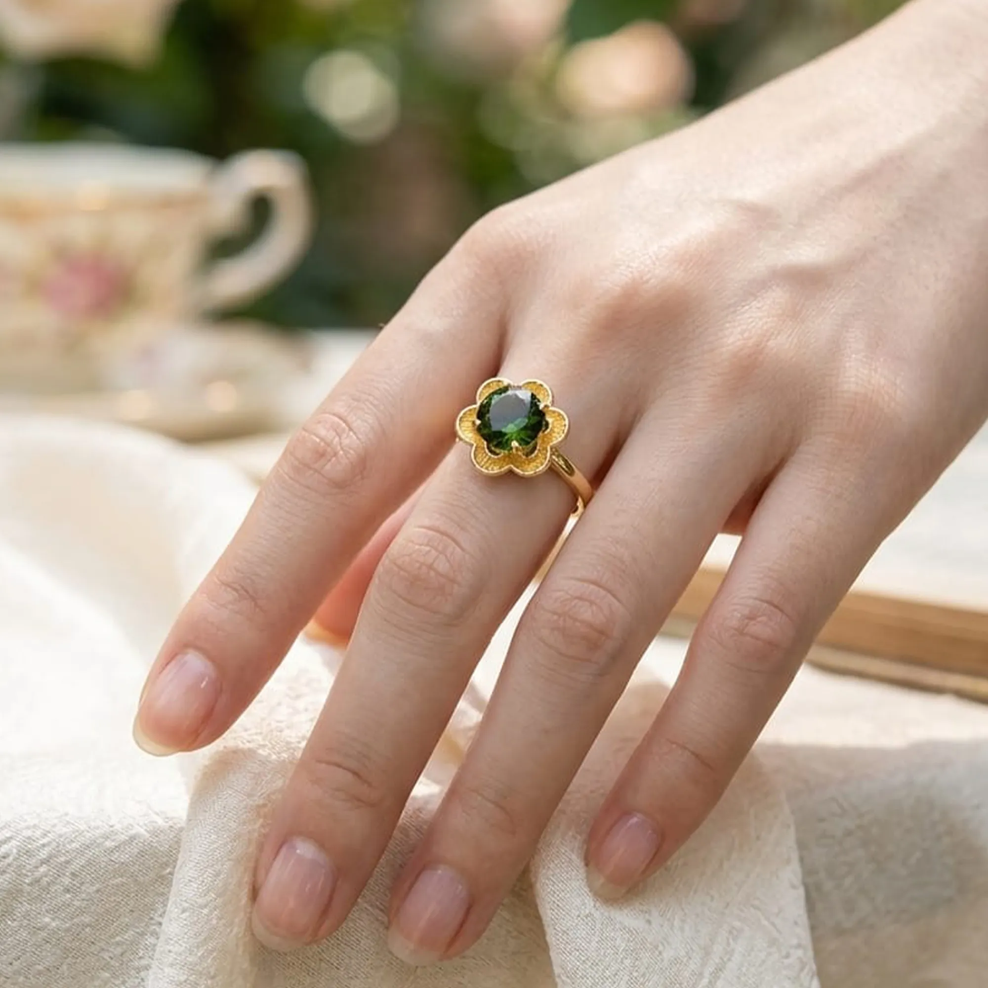 Gold-tone-floral-green-gemstone-statement-ring-for-women