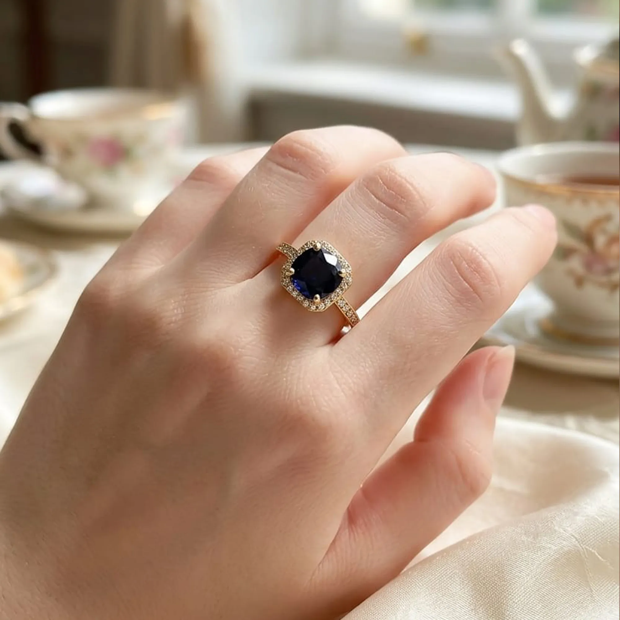 Gold-tone-black-cushion-cut-halo-statement-ring-for-women