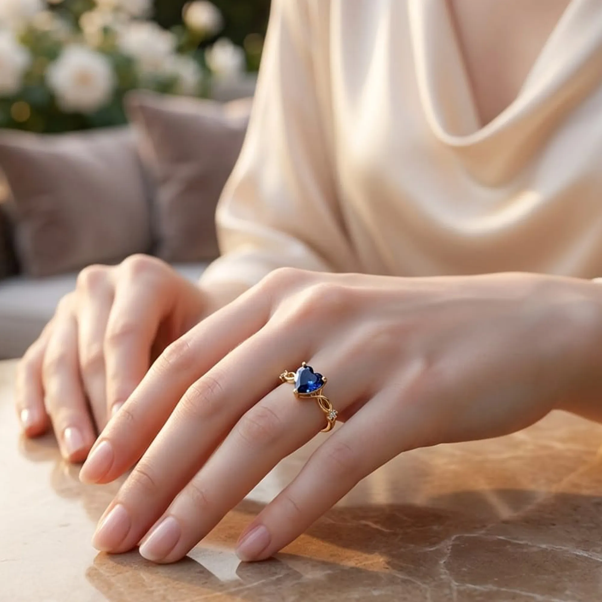 Gold-tone-blue-heart-gemstone-infinity-ring-for-women