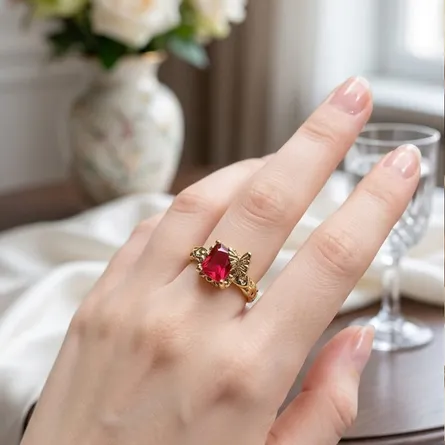 Gold-tone-red-gemstone-butterfly-statement-ring-for-women