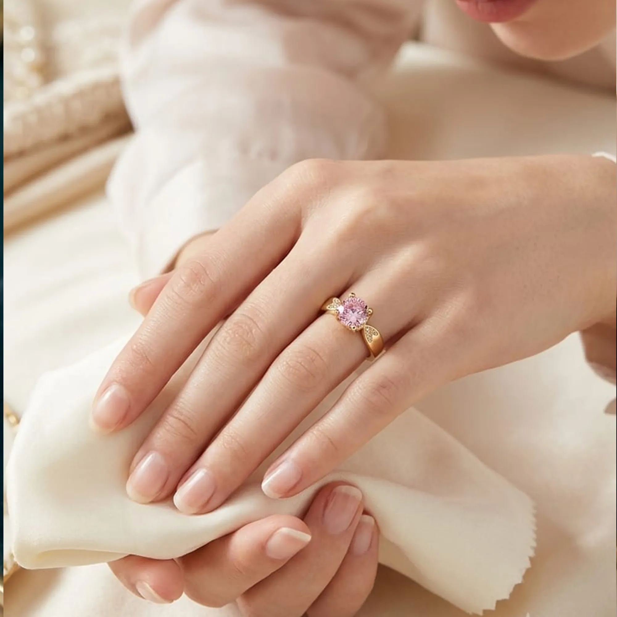 Gold-tone-pink-round-gemstone-ring-with-crystal-accents-for-women