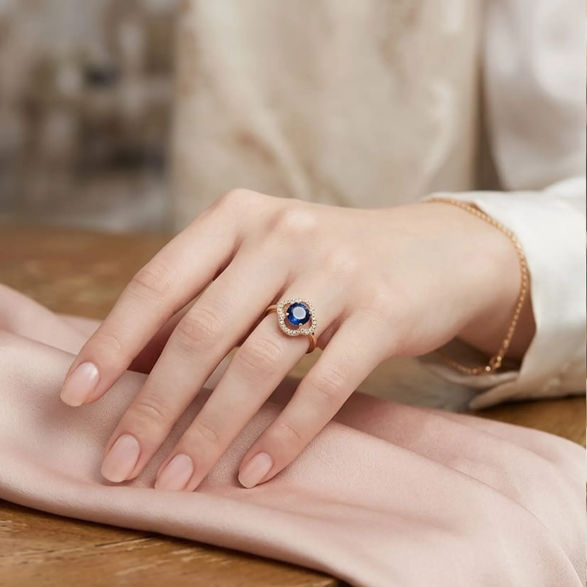 Gold-tone-blue-floral-crystal-halo-ring-for-women