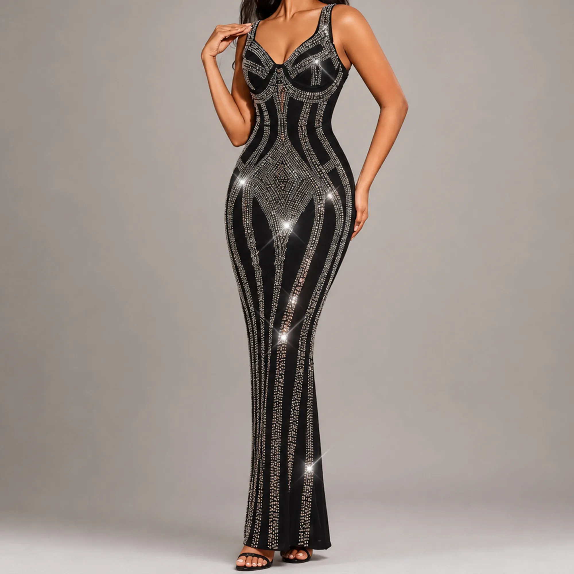 Black-rhinestone-bodycon-mermaid-maxi-evening-gown-for-women