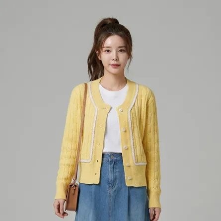 Yellow-cable-knit-cardigan-for-women-button-front-soft-casual-long-sleeve-sweater