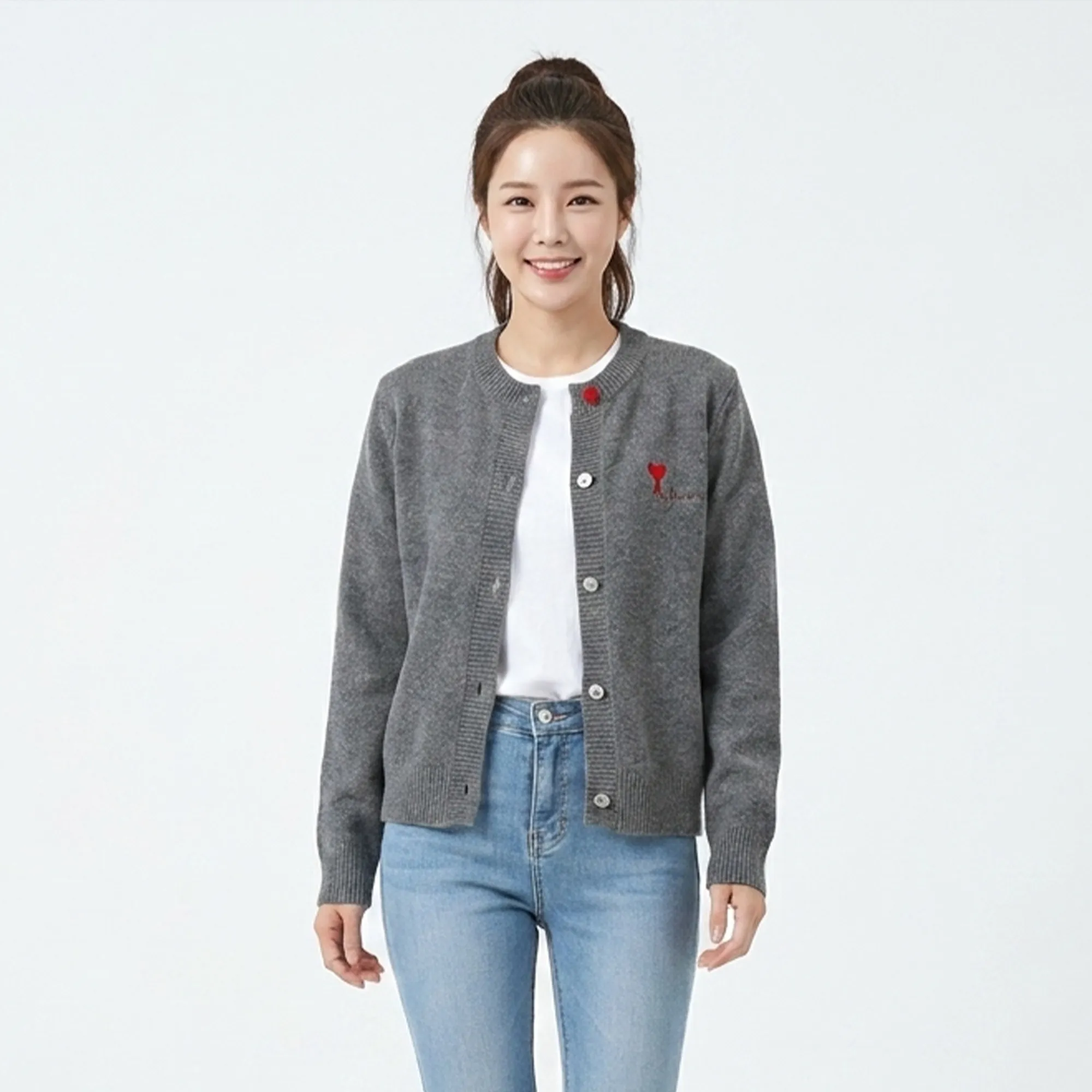 Grey-knit-button-cardigan-for-women-casual-long-sleeve-lightweight-sweater-with-heart-embroidery