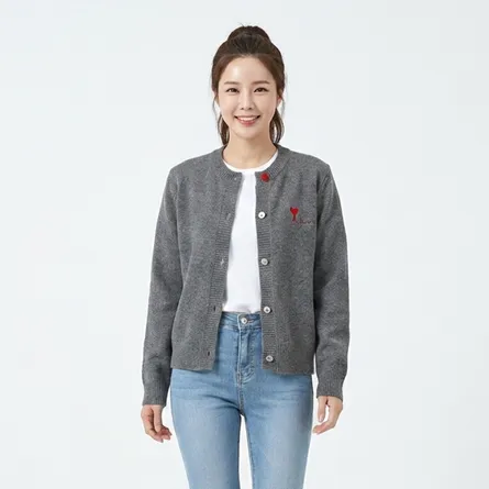 Grey-knit-button-cardigan-for-women-casual-long-sleeve-lightweight-sweater-with-heart-embroidery