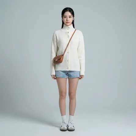 White-ribbed-knit-high-neck-cardigan-for-women-button-front-long-sleeve-casual-sweater