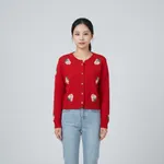 Red-strawberry-embroidered-knit-button-front-cardigan-sweater-for-women-with-full-sleeves