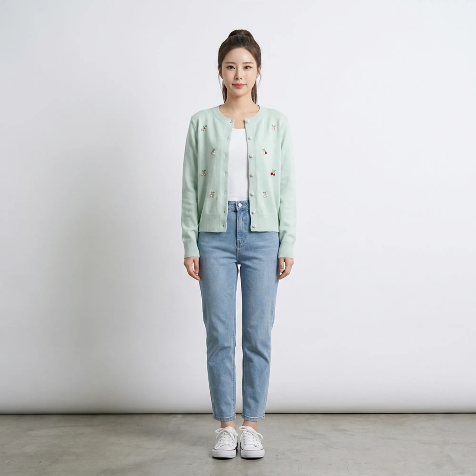 Mint-green-cherry-embroidered-knit-button-front-cardigan-sweater-for-women-with-full-sleeves
