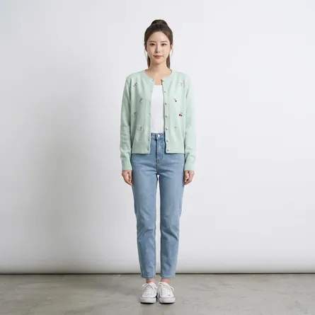 Mint-green-cherry-embroidered-knit-button-front-cardigan-sweater-for-women-with-full-sleeves
