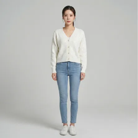white-v-neck-sequin-knit-button-front-cardigan-sweater-for-women-with-full-sleeves