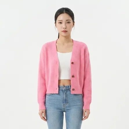pink-ribbed-v-neck-button-front-knit-cardigan-sweater-for-women-with-full-sleeves