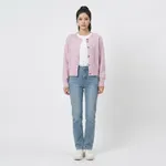 Light-pink-speckled-knit-button-front-cardigan-sweater-for-women-with-full-sleeves