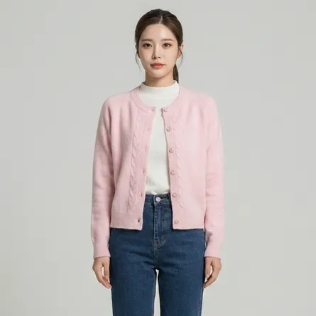 Light-pink-cable-knit-button-front-cardigan-sweater-for-women-with-full-sleeves