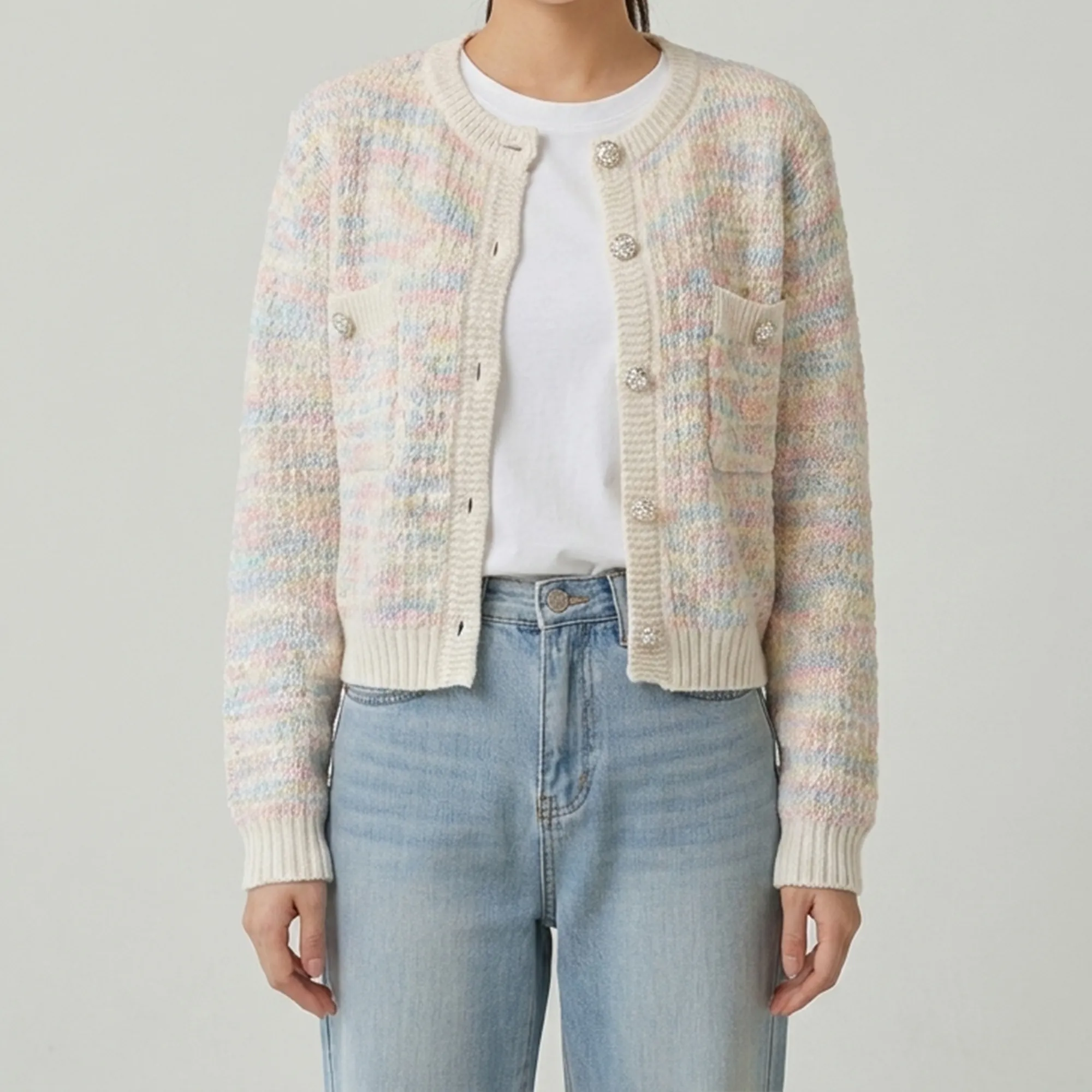 cream-pastel-tweed-knit-button-front-cardigan-sweater-for-women-with-front-pockets