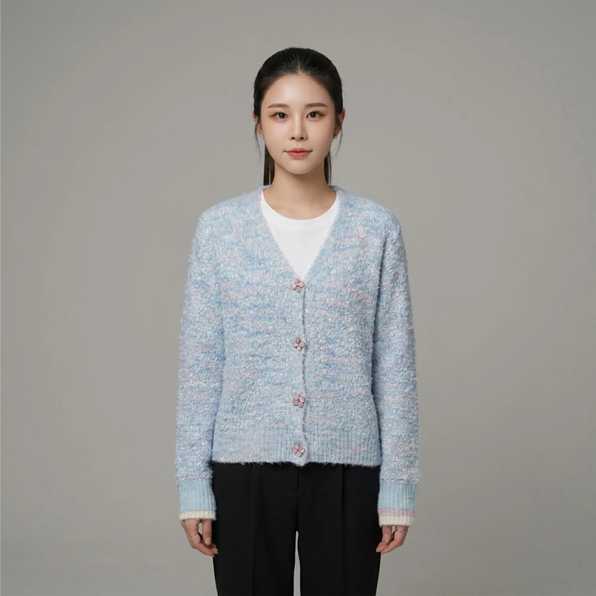 sky-blue-textured-fuzzy-knit-v-neck-button-front-cardigan-sweater-for-women-with-full-sleeves