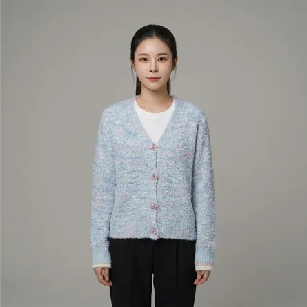 sky-blue-textured-fuzzy-knit-v-neck-button-front-cardigan-sweater-for-women-with-full-sleeves