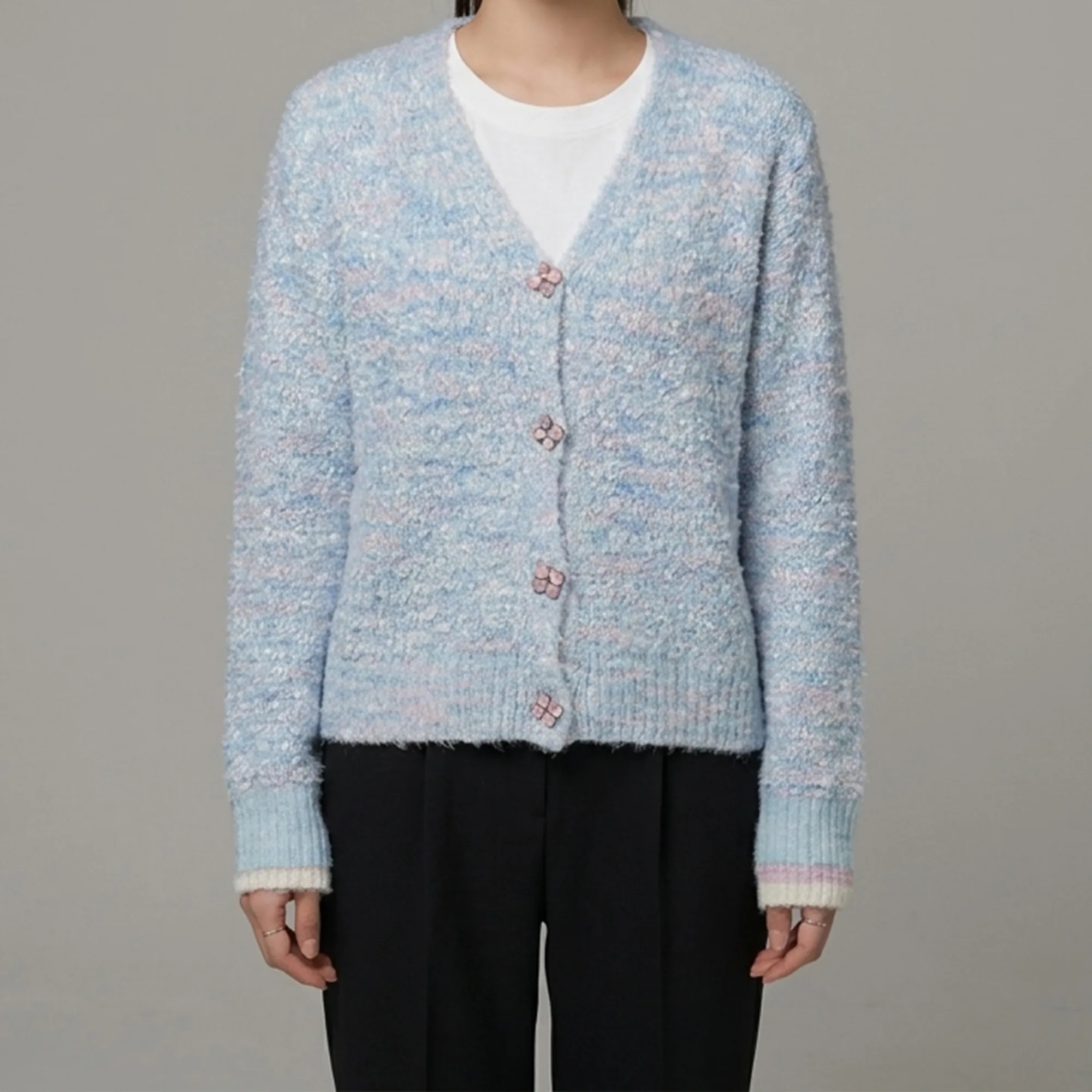 sky-blue-textured-fuzzy-knit-v-neck-button-front-cardigan-sweater-for-women-with-full-sleeves