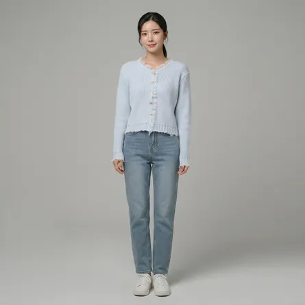 Sky-blue-ribbed-knit-pearl-button-cardigan-sweater-for-women-with-lace-trim-and-full-sleeves