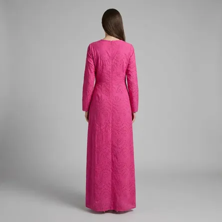 Pink-long-sleeve-eyelet-embroidered-maxi-dress-for-women