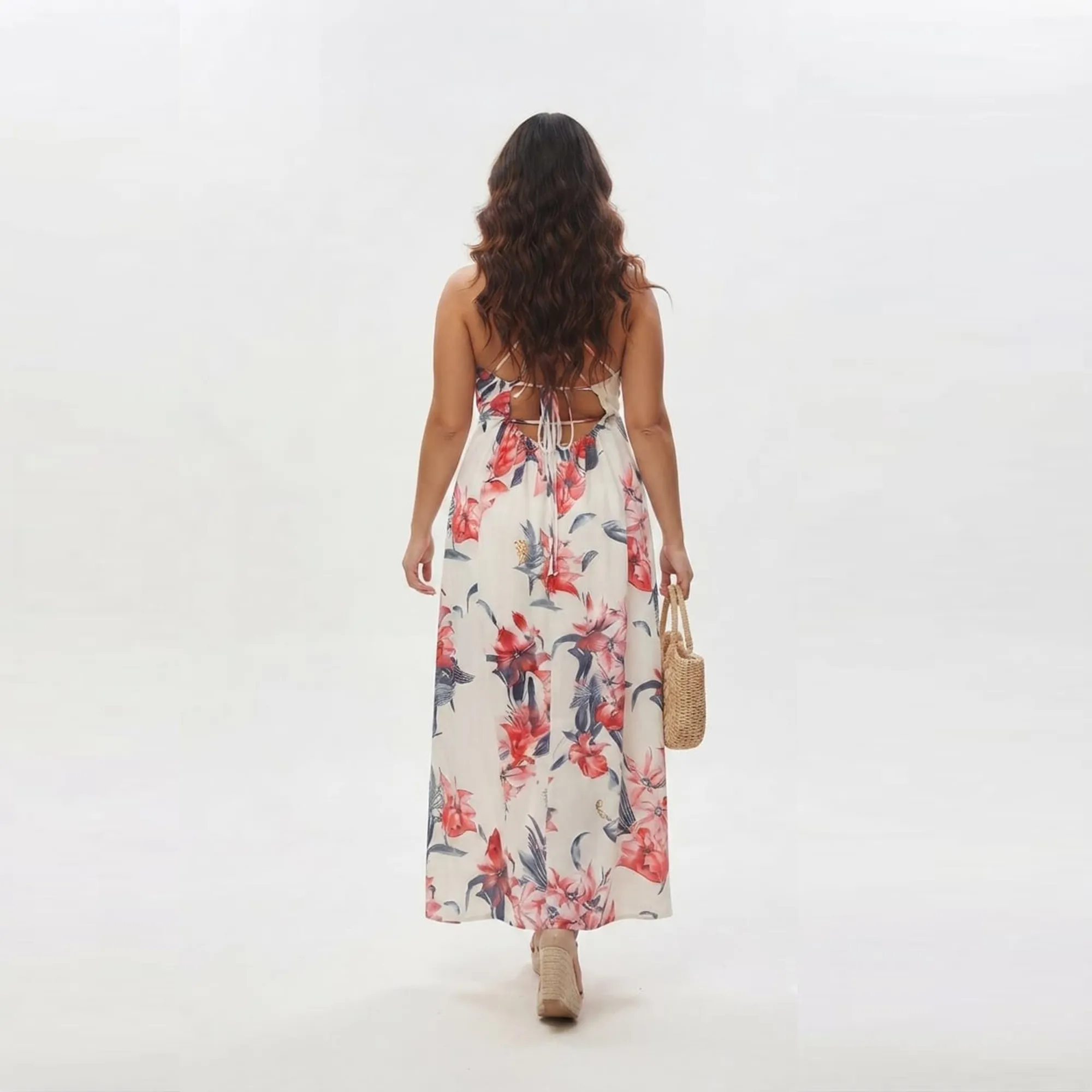 White-floral-print-halter-neck-maxi-dress-with-front-slit-for-women