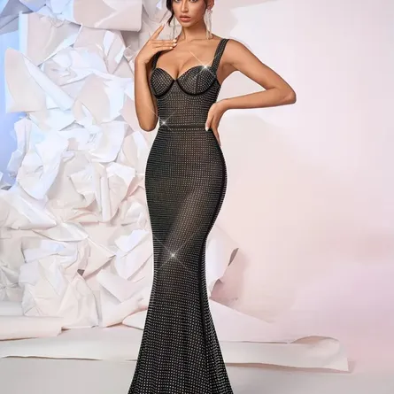 Women's Luxury Rhinestone Mermaid Maxi Dress - Image 4