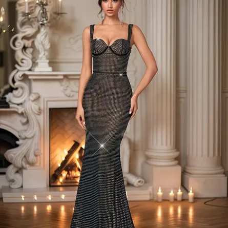 Women's Luxury Rhinestone Mermaid Maxi Dress - Image 1