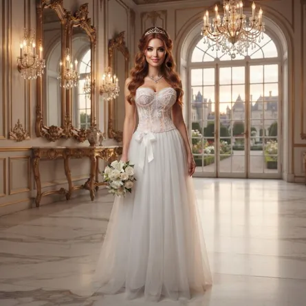 2-Piece Bridal Set – Lace Corset Top & Tulle Maxi Skirt - Image 1